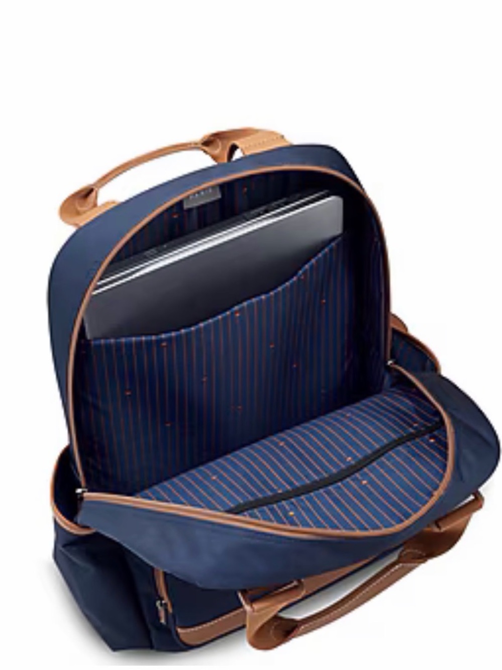 Structured Navy Polyester Backpack with Tan Accents - Picture 3 of 8